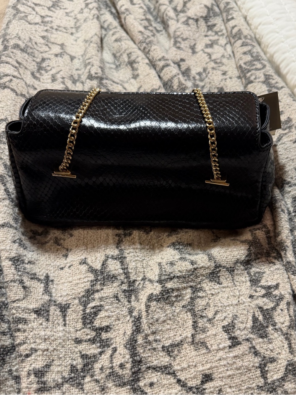 NWT J.Crew Black Snake Embossed leather Chain Strap Bag CH238